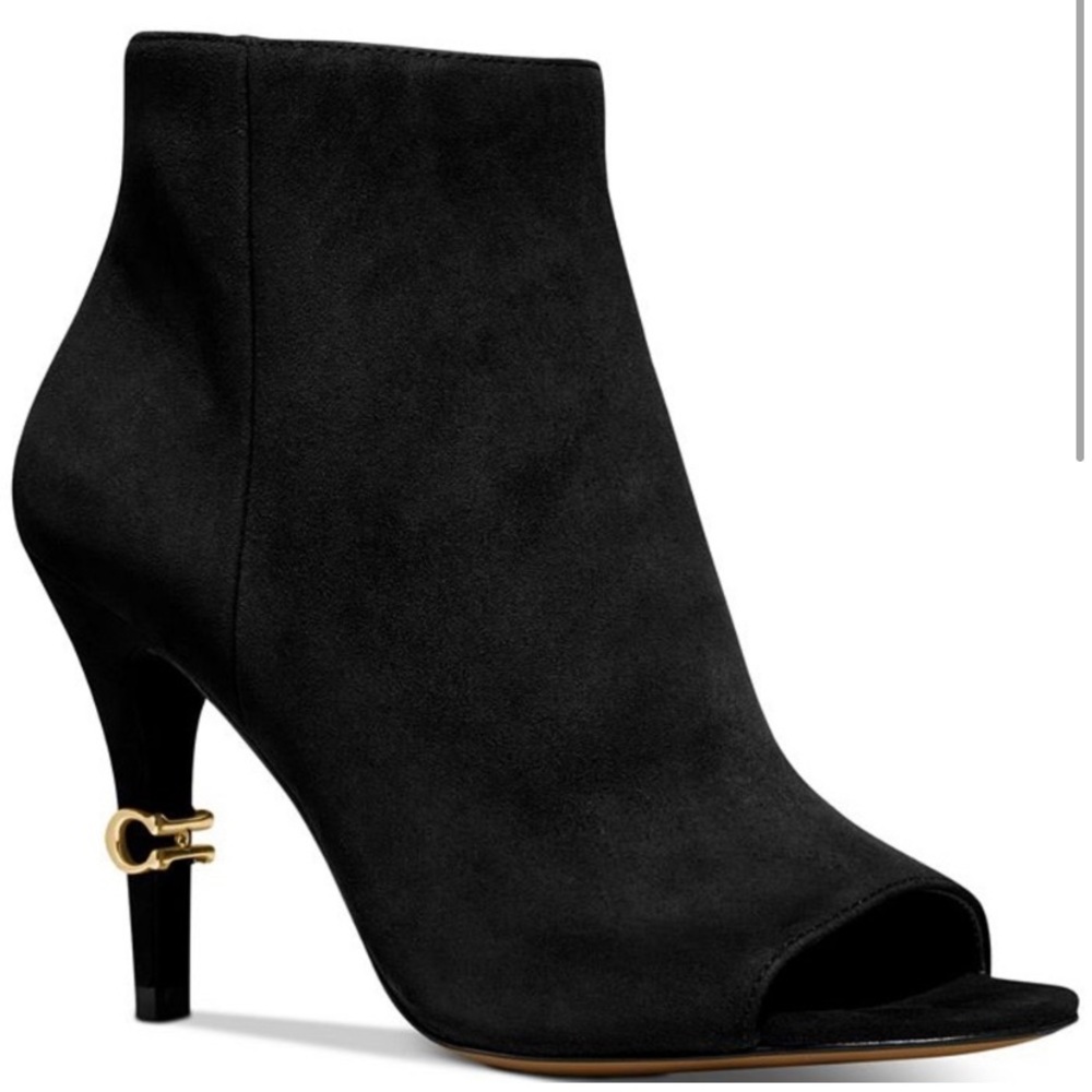 Coach Black Suede Remi Peep Toe Bootie